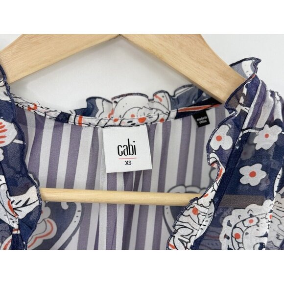 CAbi Women’s Sheer Chiffon Red White Blue Lightweight Tank Top Sz XS # 5349 - Picture 4 of 9